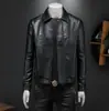 Jaqueta de couro masculina para outono e inverno, novo estilo com gola de lapela, jaqueta de couro biker casual da moda, versão coreana slim-fit para homens