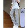 Jeans Acampanados Gris Ahumado con Forro de Felpa para Hombre, Pantalones Largos Acampanados de Pierna Recta Ajustados para Otoño e Invierno, Estilo High Street Americano, Frescos y Modernos