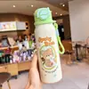 Linda taza térmica de acero inoxidable de nuevo estilo con pajita para niñas, alto valor estético, taza especial para estudiantes y niños que van a la escuela
