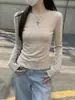 Camiseta básica de manga larga versátil de color liso para mujer, adecuada para primavera, otoño e invierno, corte ajustado para figuras petite, con forro polar añadido