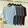 Top adelgazante, ropa de casa holgada estilo coreano, camiseta de cuello redondo, nueva camiseta básica casual de color liso para mujer, primavera y verano