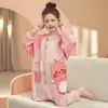 Saco de Dormir Infantil Feminino Novo de Algodão Puro com Zíper de Manga Longa para Primavera e Outono Pijama Infantil Feminino Cartoon Fofo Roupa de Casa para Crianças de Meia-Idade e Grandes