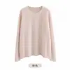 Tricô Rosa Claro Feminino Outono Novo Solto Ombro Caído Gola Redonda Pulôver Macio Grudando na Pele Amigável Versátil Simples Top