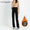 Jeans Rectos Negros para Mujer Otoño e Invierno 2024 Tendencia Versátiles Nuevos de Cintura Alta Pierna Estrecha Ancha Pantalones Tubo con Forro Polar