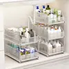 Estante de almacenamiento de múltiples niveles extraíble debajo del mueble de baño y el lavabo