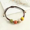 Joias de Cerâmica Jingdezhen para Mulheres, Simples e Versáteis, Estilo Étnico Retrô, Pulseira Tecida à Mão, Pulseira de Contas, Fornecimento Atacado