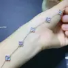 Pulsera de piedra lunar natural luz azul fuerte boca suelta plata de ley 925 incrustación de precisión 3*3mm directo de fábrica zona minera