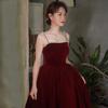 Vestido de Terciopelo Tostado para Novia 2026 Nuevo Estilo Ajustado Petite Vestido de Compromiso de Regreso a Casa Borgoña Se Puede Usar Casual para Mujeres