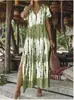 2026 Nuevo Vestido Largo de Manga Corta con Cuello en V Tie-dye Moda Transfronteriza Europea y Americana Vestido Casual