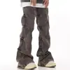 Pantalones de Diseño Plisado Desgastado Estilo Retro Americano Primavera/Verano Transfronterizos Que Hacen Que las Piernas Se Vean Más Largas, Jeans de Campana para Hombre