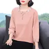 Camiseta de Manga Longa de Primavera para Mulheres 2025 Novas Blusas para Mães de Meia-Idade e Idosas Roupas de Outono Peças de Fora Camisas de Base Fashion