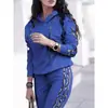 Outono de 2025 Roupas Femininas de Comércio Exterior Europeu e Americano Amazon Venda Quente Moda Cor Sólida Listrado Casual Moletom Conjunto de Roupa Esportiva de Duas Peças