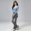Conjunto de yoga para mujer, con diseño sin costuras y amigable con la piel, escote cuadrado, mangas largas y un conjunto de dos piezas de vestido y pantalones, adecuado para entrenamientos en el gimnasio, Pilates y otras actividades deportivas, perfecto para el otoño