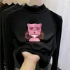 Ropa interior térmica para niños con forro de forro polar, nuevo estilo otoño/invierno, camiseta de manga larga de moda para niñas, tejido cepillado, cuello semi-alto, cálida y con estampado