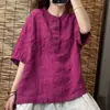 Camisa Top Casual Vintage de Manga Média de Algodão e Linho Soltinha Plus Size Cruzada do Sudeste Asiático Primavera e Outono