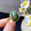Anel de Opala Negra Iridescente Natural Pedra Principal Grande 9x11mm Prata Esterlina 925 Incrustação Exquisita Venda Direta da Fábrica Área de Mineração