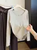 Camiseta básica de punto de lana con volantes estilo coreano para mujer, nueva camiseta versátil de cuello redondo ajustada para otoño