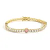 Pulsera de Cadena de Tenis con Trébol de Cuatro Hojas Rosa Estilo Europeo y Americano, Completamente Adornada con Diamantes, Exquisito y de Alta Gama Accesorio de Cadena para Clavícula, Disponible para Dropshipping