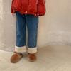 Pantalones para Niños 2026 Estilo Invierno Niñas Estilo Coreano Jeans Patchwork de Piel Pantalones Rectos Gruesos Versátiles para Niños