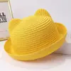 Sombrero de Paja con Visera para Niños, Lindo Sombrero de Verano con Orejas, Sombrero de Paja para Viajes a la Playa, Elegante Sombrero de Sol para Bebé con Ala Enrollada