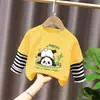 Camiseta de Manga Larga para Niños Ropa de Otoño Capa Base 2026 Nuevo Estilo Top de Retazos Rayado Atractivo Falso Dos Piezas Ropa para Niños