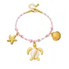Pulsera de Acero Inoxidable Trenzado con Colgantes de Vida Marina Estilo Bohemio Personalidad Creativa y de Moda Tortuga Estrella de Mar Vieira