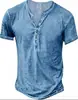 Camiseta Masculina de Venda Quente no Comércio Exterior Transfronteiriço, Manga Curta, Abertura Frontal, Sete Botões, com Estampa Digital 3D, Camiseta Versátil Casual