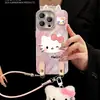 Lanyard de Muñeca de Gato Kt Adecuado para Funda de Teléfono Móvil Apple 17 Iphone16Promax Hilo de Plumas 13 Dibujo Animado Lindo 15 Femenino