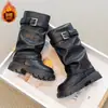 Botas Altas para Niña 2026 Otoño/Invierno Nuevo Estilo Botas de Montar Martin para Niña Suela Suave Forradas de Terciopelo Cálidas Botas Grandes de Algodón