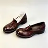 Zapatos Planos de Estilo Británico Retro Versátiles Simples para Mujer, para el Trabajo, Punta Redonda, Tacón Grueso, Zapatos Pequeños de Cuero, Moda No