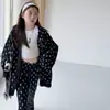 Conjunto de Moletom Feminino Outono Novo Estilo Coreano com Bolinhas e Orelhas de Coelho com Zíper com Calça Flare de Cintura Alta para Crianças Maiores