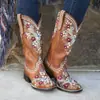 2026 Nuevo Estilo Bordado Floral Remache Estilo Étnico Tacón Medio Grueso Caña Alta Botas para Mujer Suministro Transfronterizo X319