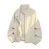 Jaqueta com gola estilo old money, corte vintage, jaqueta de voo de outono na cor café, jaqueta baseball de linho sintético para homens, estilo americano