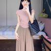 Camiseta de Manga Corta con Hombro Derecho Descubierto para Mujer Verano Estilo Coreano Mangas Vuelo 2025 Nuevo Estilo Ligera y Cómoda Cintura Pinzada Aspecto Adelgazante Top Corto