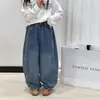 Pantalones largos holgados estilo coreano Aimo Beibei para niños y niñas, jeans casuales de algodón desgastados, modernos y versátiles para niños