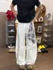 Bufanda de seda a cuadros, jeans de dobladillo curvo, moda masculina, pantalones de estilo American high street de moda, pantalones sueltos de pierna ancha rectos con microcampana