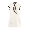 Vestido Marca Z Serie de Ropa para Mujer de Comercio Exterior con Adornos, Diseño Calado Transfronterizo, Estilo Za, Manga Corta Cómoda, Bloques de Color Za