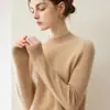 Suéter de cachemira de doble hebra engrosado de cuello alto medio para mujer, 100% cachemira pura, elegante capa interior, suéter base de color liso