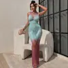 Body ajustado de color degradado europeo y americano transfronterizo, vestido de una pieza sexy de malla hueca, falda larga de sirena talla grande, en stock de fábrica de comercio exterior