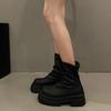 Botas Elásticas com Solado Grosso para Aumentar a Altura para Mulheres 2024 Outono e Inverno Novo Estilo Zíper Versátil Efeito Emagrecedor Botas Curtas para Pessoas Baixas