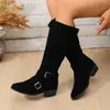 Nuevas botas de vaquero occidentales versátiles 2026, botas de montar de verano con tacón grueso bordadas hasta la rodilla, botas de equitación de punta hasta la mitad de la pantorrilla, disponibles en tallas grandes