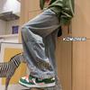 Calças Streetwear ins Jeans Tendência Masculino Primavera e Outono Estilo Americano Retro Soltos Perna Larga Calças Marca Tendência Yipi Bonito Calças Retas