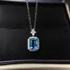 Collar de plata de ley s925 Shenzhen rectangular simulación aguamarina topacio simple lujo ligero 2022 nuevo cadena para la clavícula de mujer