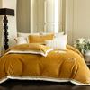 Invierno Engrosado Terciopelo de Leche Juego de Cuatro Piezas Terciopelo Coral Simple Color Puro Bordado Funda de Edredón Sábanas Terciopelo de Doble Cara Ropa de Cama