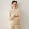 Tejido de 12 agujas, diseño de dos piezas simulado, suéter de cachemir para mujer, cuello redondo, color liso versátil, suéter de lana de punto amigable con la piel, estilo otoño/invierno para mujer