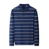 Camisa Base Nova Estilo Outono/Inverno Gola Reversível Manga Longa Listrada Tingida em Fio Solta Plus Size Estilo Pai