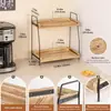 Estante de almacenamiento de escritorio de doble capa de hierro y madera, estante de almacenamiento para cocina y café, organizador de baño y estante de exhibición de cosméticos