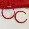 Aretes Redondos de Aguja de Plata con Goteo Rojo de Aceite, Aros Elegantes Retro Estilo Hong Kong, Aretes de Lujo Ligero de Alta Gama para Mujeres