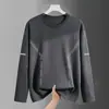 Camiseta de manga larga para hombre, capa interior de otoño para hombre, camiseta base elástica de corte holgado, camiseta estampada estilo coreano ins para hombre