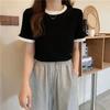 7702 # Camiseta Canelada de Manga Curta para Mulheres, Novo Estilo Verão 2026, Gola Redonda, Corte Justo, Top Versátil da Moda, Estilo Ins